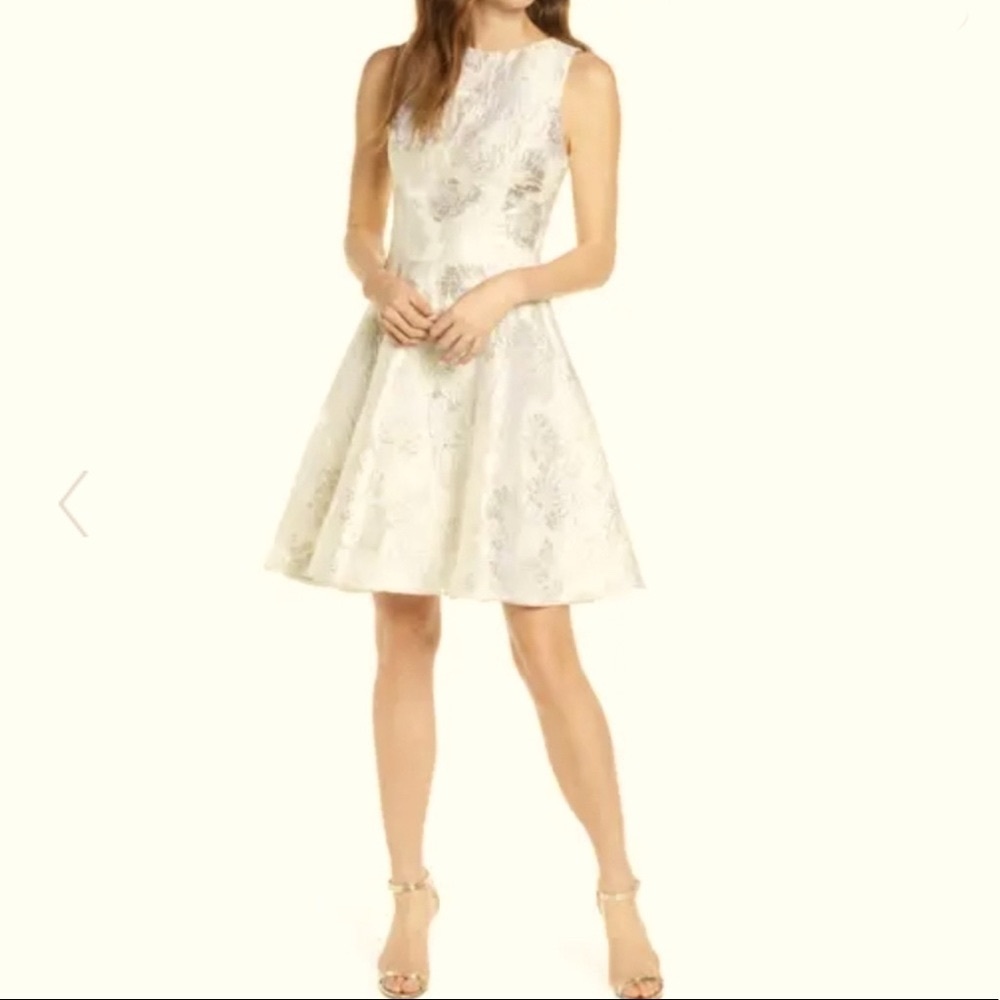 Badgley Mischka Floral Brocade Fit & Flare Dress 6